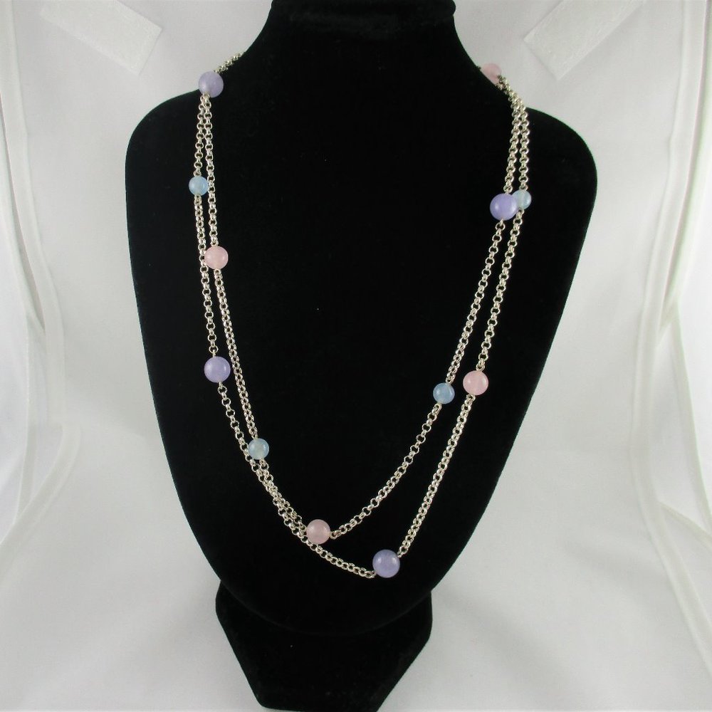 Sterling 36" Multi-Color Jade Bead Necklace